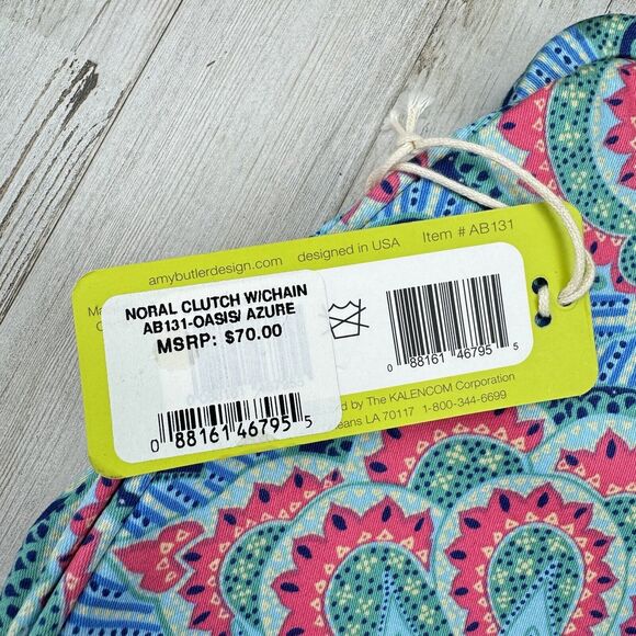 New Amy Butler Nora Clutch With Chain Oasis Azure Tropical Kiss Lock Closure - Picture 9 of 16